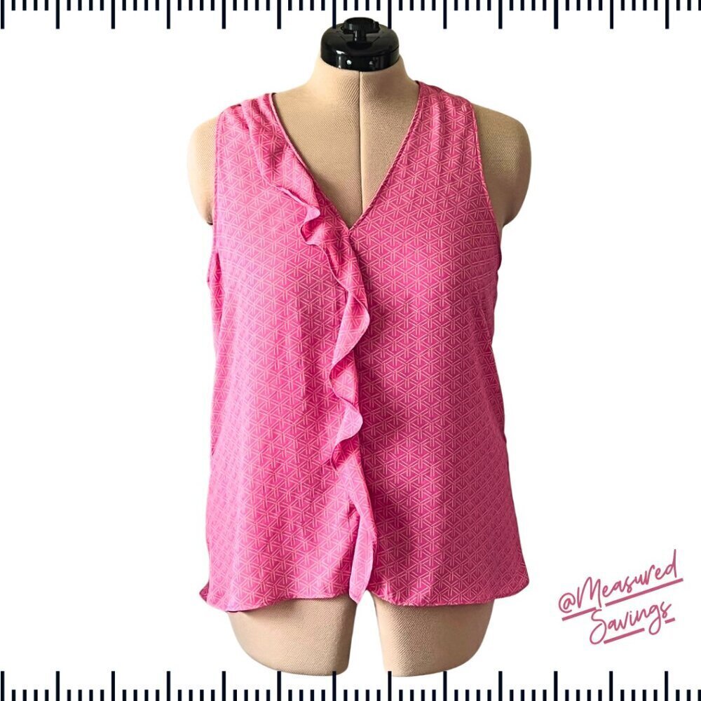 Banana Republic (Size Large EUC) PInk and Tan Ruffled Sleeveless Blouse